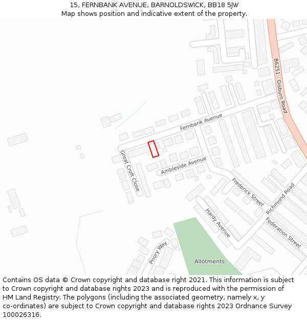 15, FERNBANK AVENUE, BARNOLDSWICK, BB18 5JW: Location map and indicative extent of plot