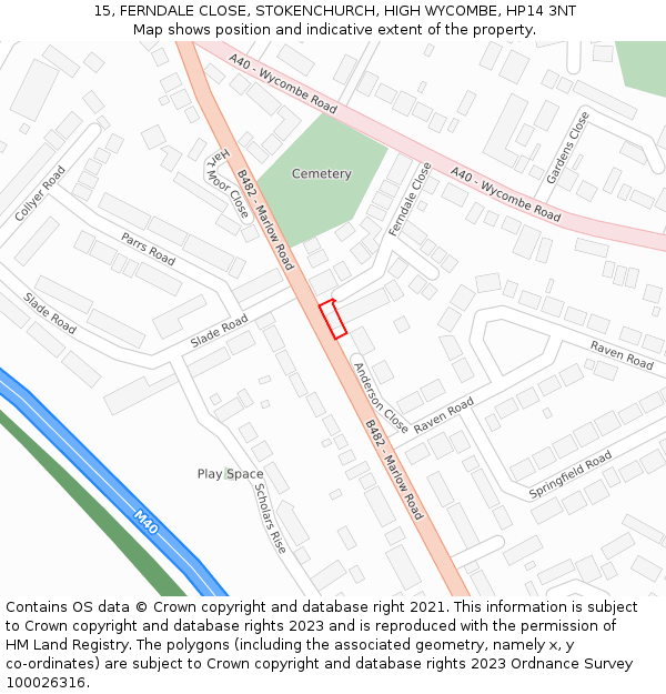 15, FERNDALE CLOSE, STOKENCHURCH, HIGH WYCOMBE, HP14 3NT: Location map and indicative extent of plot