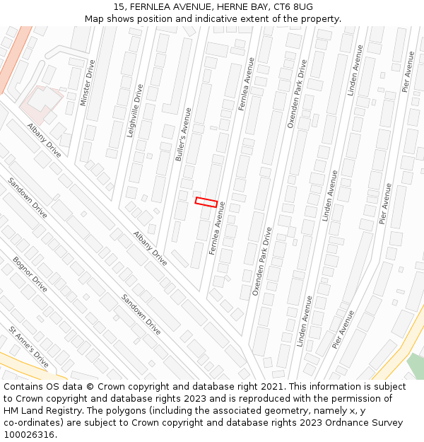 15, FERNLEA AVENUE, HERNE BAY, CT6 8UG: Location map and indicative extent of plot