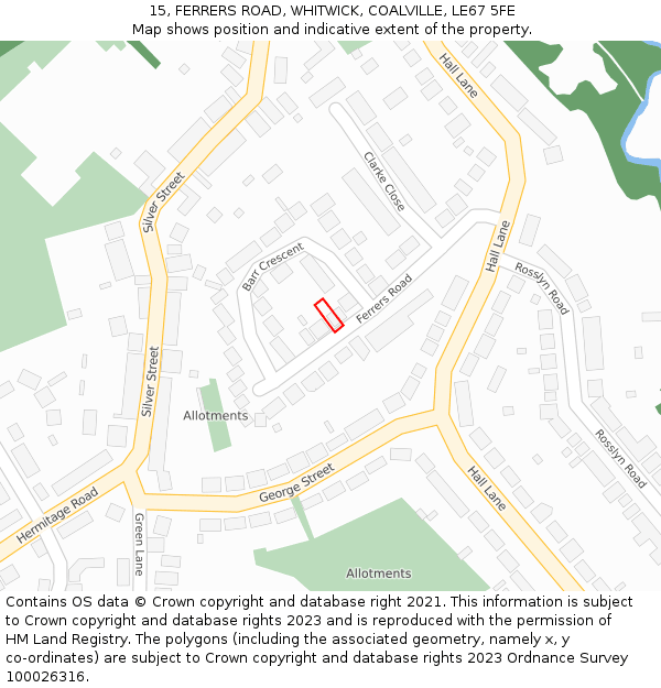 15, FERRERS ROAD, WHITWICK, COALVILLE, LE67 5FE: Location map and indicative extent of plot
