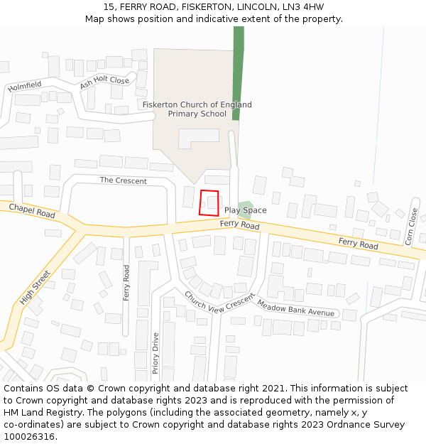 15, FERRY ROAD, FISKERTON, LINCOLN, LN3 4HW: Location map and indicative extent of plot