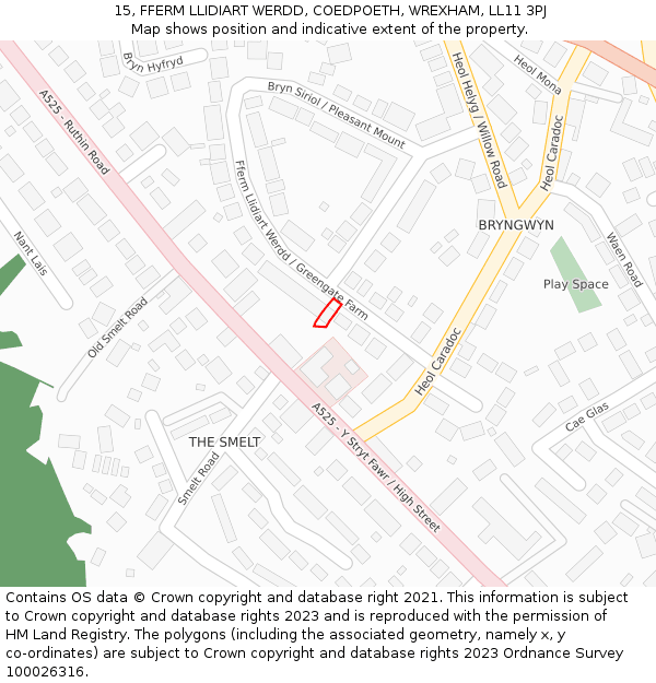 15, FFERM LLIDIART WERDD, COEDPOETH, WREXHAM, LL11 3PJ: Location map and indicative extent of plot