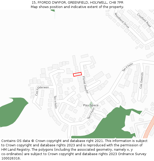 15, FFORDD DWYFOR, GREENFIELD, HOLYWELL, CH8 7PR: Location map and indicative extent of plot