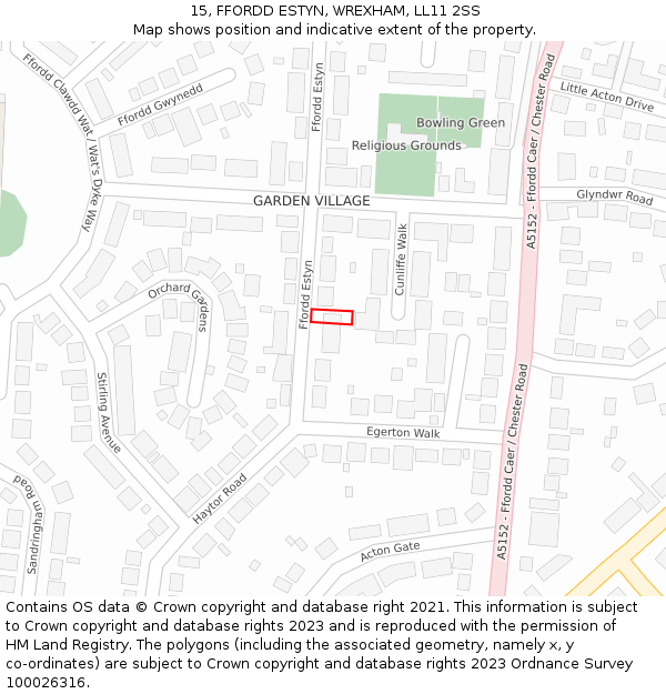 15, FFORDD ESTYN, WREXHAM, LL11 2SS: Location map and indicative extent of plot
