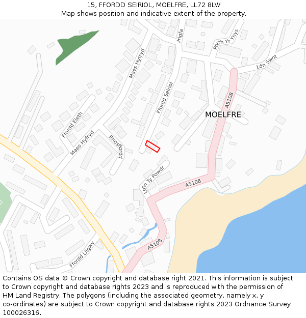 15, FFORDD SEIRIOL, MOELFRE, LL72 8LW: Location map and indicative extent of plot