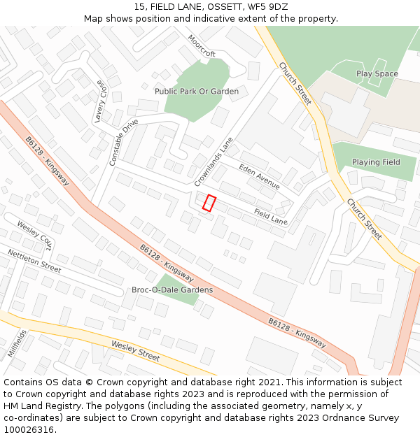 15, FIELD LANE, OSSETT, WF5 9DZ: Location map and indicative extent of plot