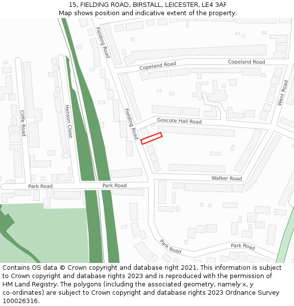 15, FIELDING ROAD, BIRSTALL, LEICESTER, LE4 3AF: Location map and indicative extent of plot