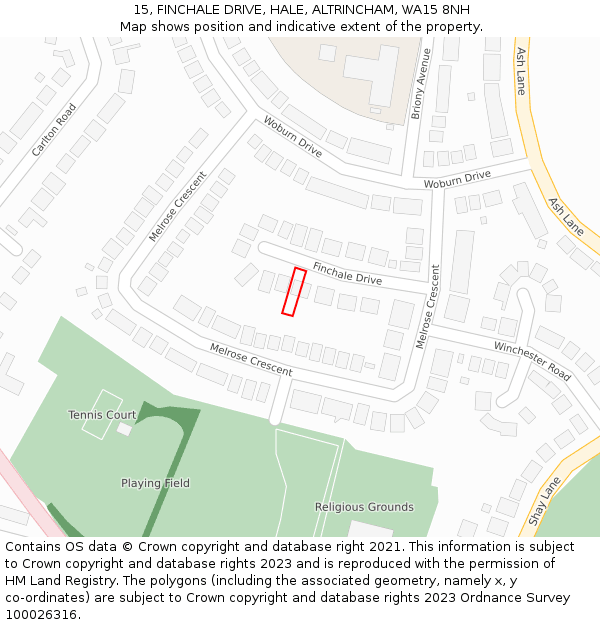 15, FINCHALE DRIVE, HALE, ALTRINCHAM, WA15 8NH: Location map and indicative extent of plot
