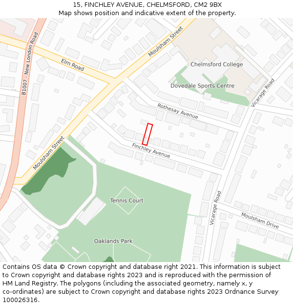 15, FINCHLEY AVENUE, CHELMSFORD, CM2 9BX: Location map and indicative extent of plot