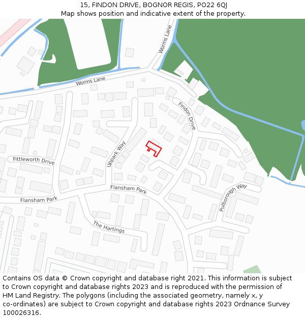 15, FINDON DRIVE, BOGNOR REGIS, PO22 6QJ: Location map and indicative extent of plot