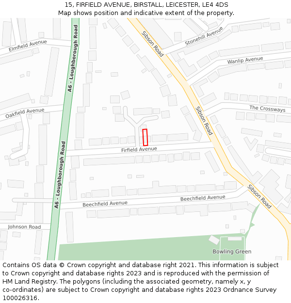 15, FIRFIELD AVENUE, BIRSTALL, LEICESTER, LE4 4DS: Location map and indicative extent of plot