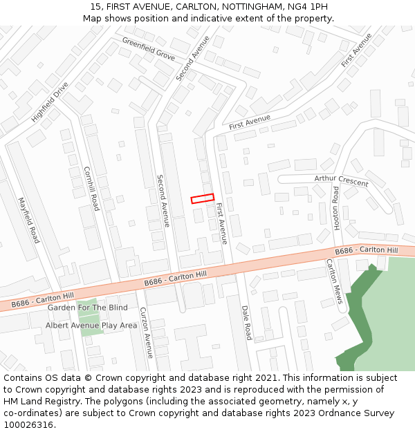 15, FIRST AVENUE, CARLTON, NOTTINGHAM, NG4 1PH: Location map and indicative extent of plot