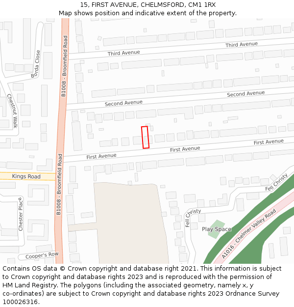 15, FIRST AVENUE, CHELMSFORD, CM1 1RX: Location map and indicative extent of plot