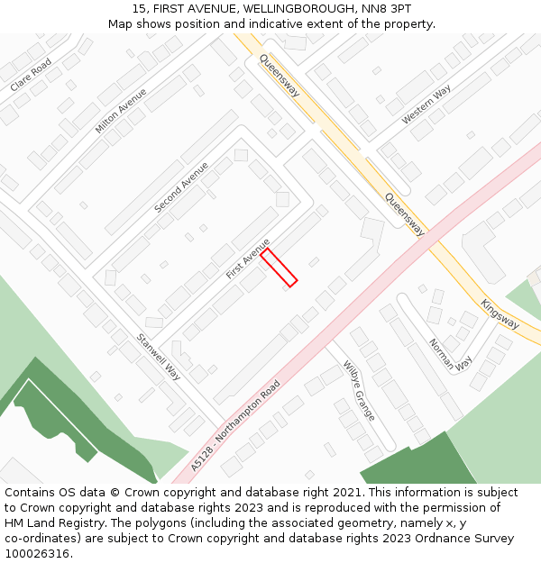 15, FIRST AVENUE, WELLINGBOROUGH, NN8 3PT: Location map and indicative extent of plot