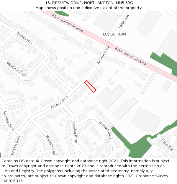 15, FIRSVIEW DRIVE, NORTHAMPTON, NN5 6RG: Location map and indicative extent of plot