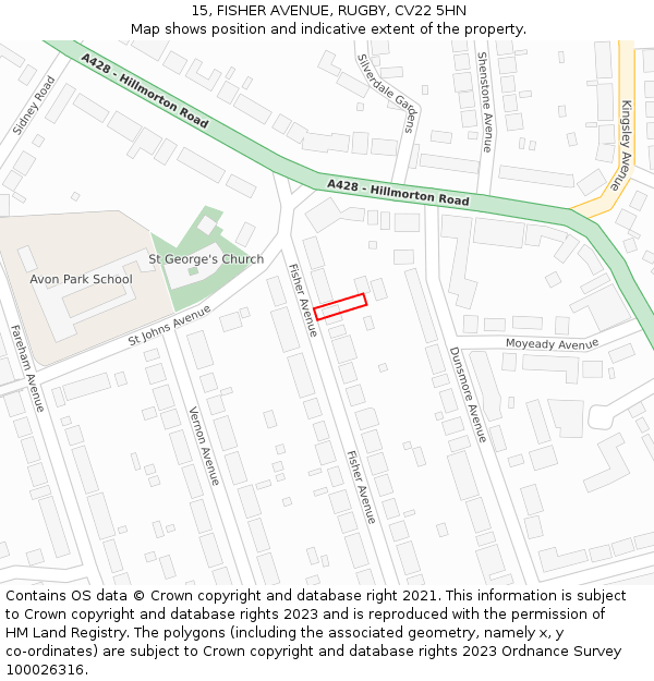 15, FISHER AVENUE, RUGBY, CV22 5HN: Location map and indicative extent of plot