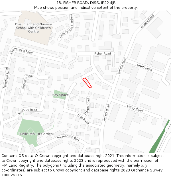 15, FISHER ROAD, DISS, IP22 4JR: Location map and indicative extent of plot