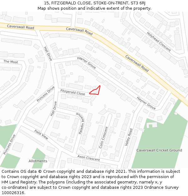 15, FITZGERALD CLOSE, STOKE-ON-TRENT, ST3 6RJ: Location map and indicative extent of plot