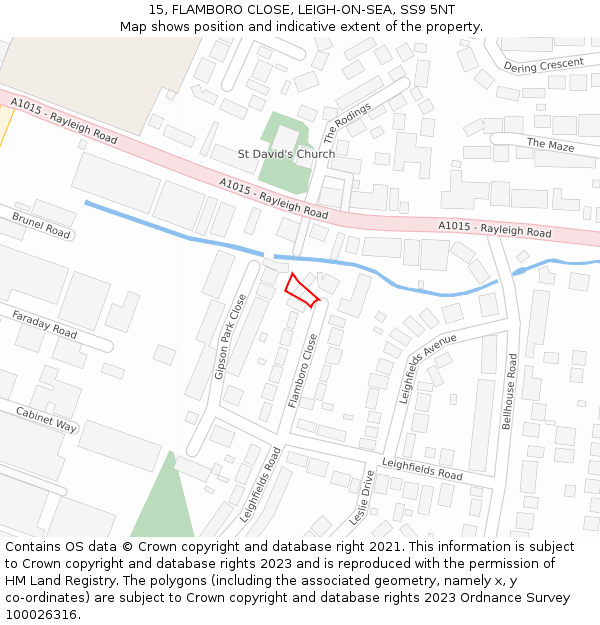 15, FLAMBORO CLOSE, LEIGH-ON-SEA, SS9 5NT: Location map and indicative extent of plot