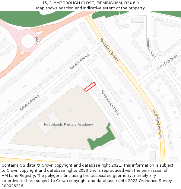 15, FLAMBOROUGH CLOSE, BIRMINGHAM, B34 6LY: Location map and indicative extent of plot