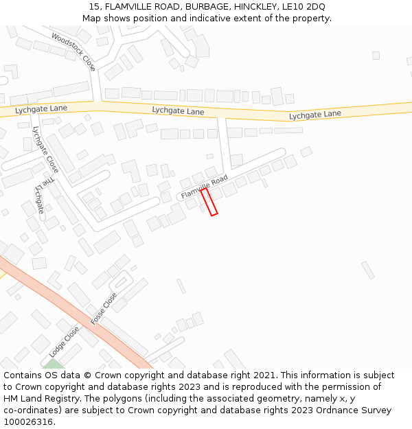 15, FLAMVILLE ROAD, BURBAGE, HINCKLEY, LE10 2DQ: Location map and indicative extent of plot