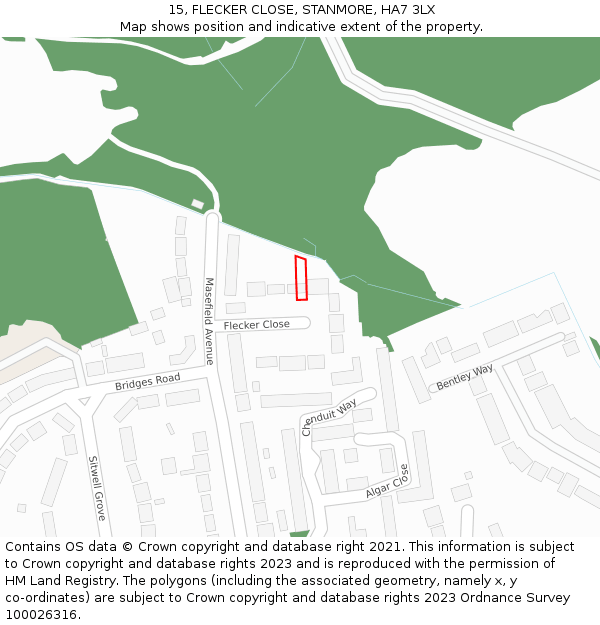 15, FLECKER CLOSE, STANMORE, HA7 3LX: Location map and indicative extent of plot