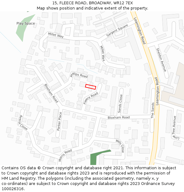 15, FLEECE ROAD, BROADWAY, WR12 7EX: Location map and indicative extent of plot