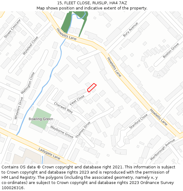 15, FLEET CLOSE, RUISLIP, HA4 7AZ: Location map and indicative extent of plot