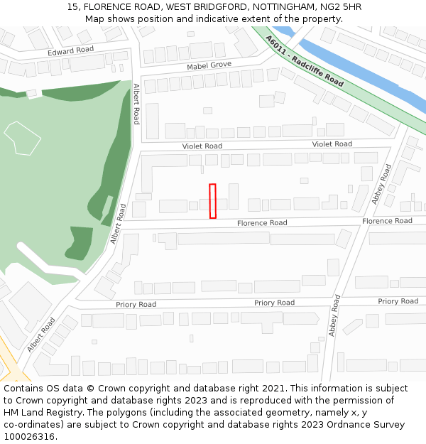 15, FLORENCE ROAD, WEST BRIDGFORD, NOTTINGHAM, NG2 5HR: Location map and indicative extent of plot