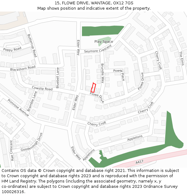 15, FLOWE DRIVE, WANTAGE, OX12 7GS: Location map and indicative extent of plot