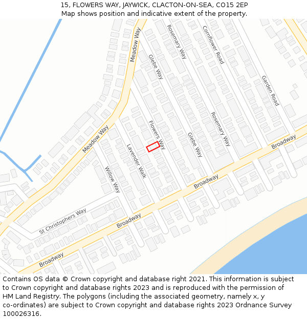 15, FLOWERS WAY, JAYWICK, CLACTON-ON-SEA, CO15 2EP: Location map and indicative extent of plot