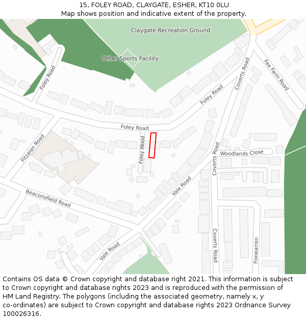 15, FOLEY ROAD, CLAYGATE, ESHER, KT10 0LU: Location map and indicative extent of plot