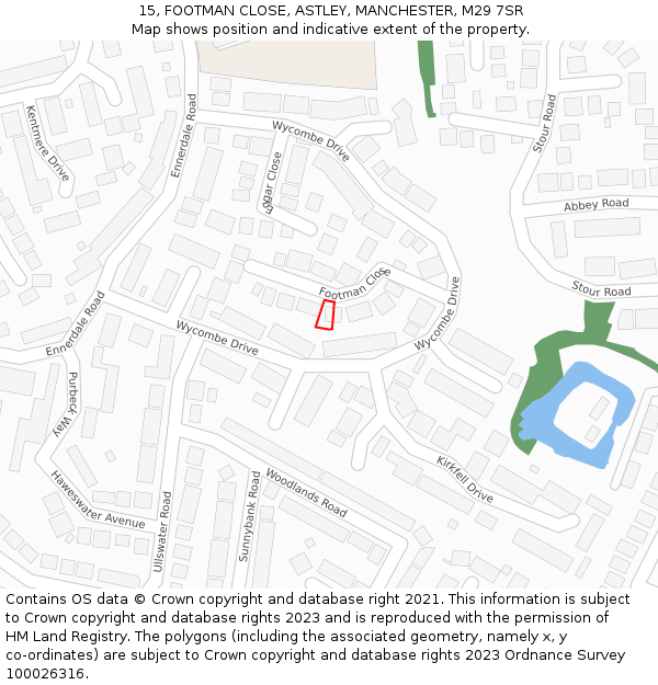 15, FOOTMAN CLOSE, ASTLEY, MANCHESTER, M29 7SR: Location map and indicative extent of plot