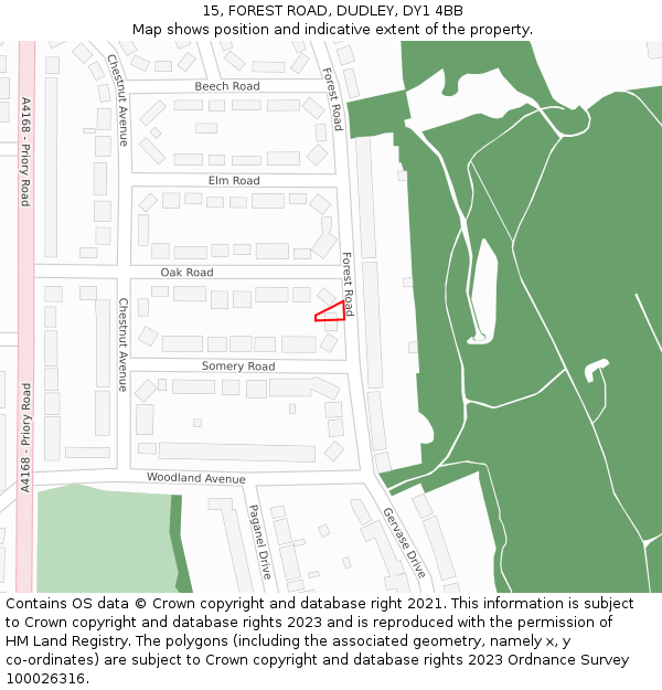 15, FOREST ROAD, DUDLEY, DY1 4BB: Location map and indicative extent of plot