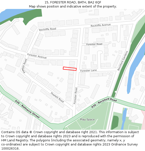 15, FORESTER ROAD, BATH, BA2 6QF: Location map and indicative extent of plot