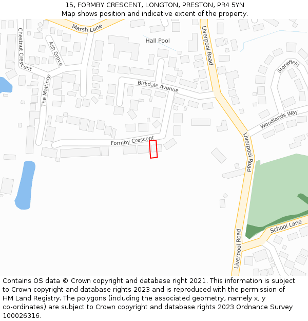 15, FORMBY CRESCENT, LONGTON, PRESTON, PR4 5YN: Location map and indicative extent of plot