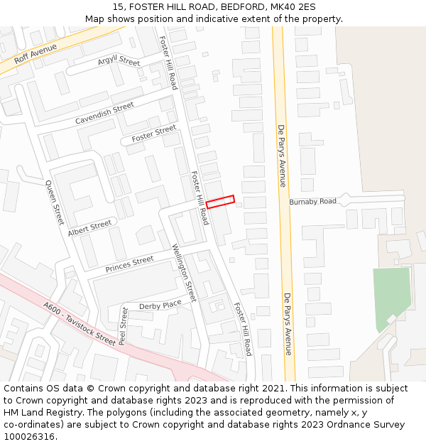 15, FOSTER HILL ROAD, BEDFORD, MK40 2ES: Location map and indicative extent of plot