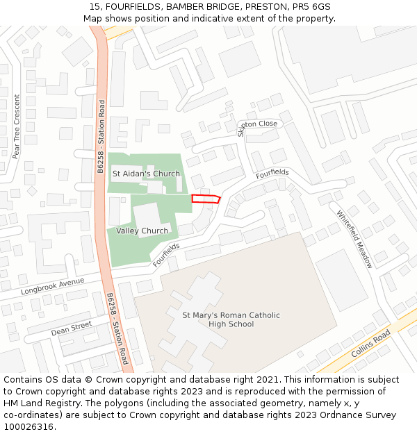 15, FOURFIELDS, BAMBER BRIDGE, PRESTON, PR5 6GS: Location map and indicative extent of plot