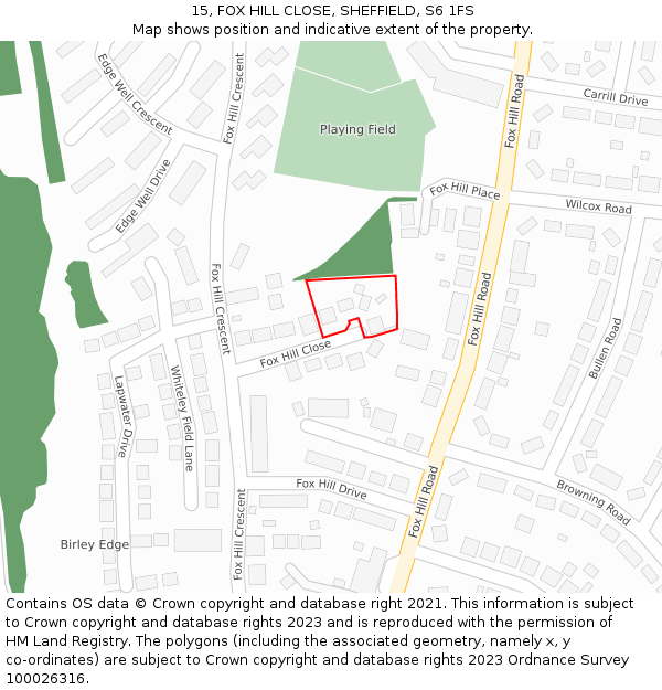 15, FOX HILL CLOSE, SHEFFIELD, S6 1FS: Location map and indicative extent of plot