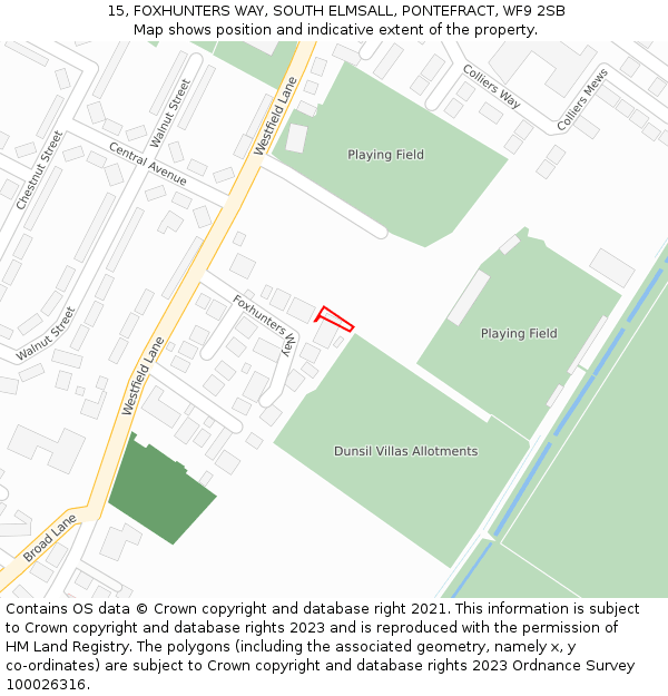 15, FOXHUNTERS WAY, SOUTH ELMSALL, PONTEFRACT, WF9 2SB: Location map and indicative extent of plot