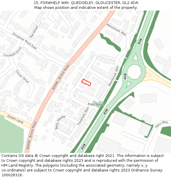 15, FOXWHELP WAY, QUEDGELEY, GLOUCESTER, GL2 4DA: Location map and indicative extent of plot