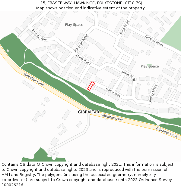 15, FRASER WAY, HAWKINGE, FOLKESTONE, CT18 7SJ: Location map and indicative extent of plot