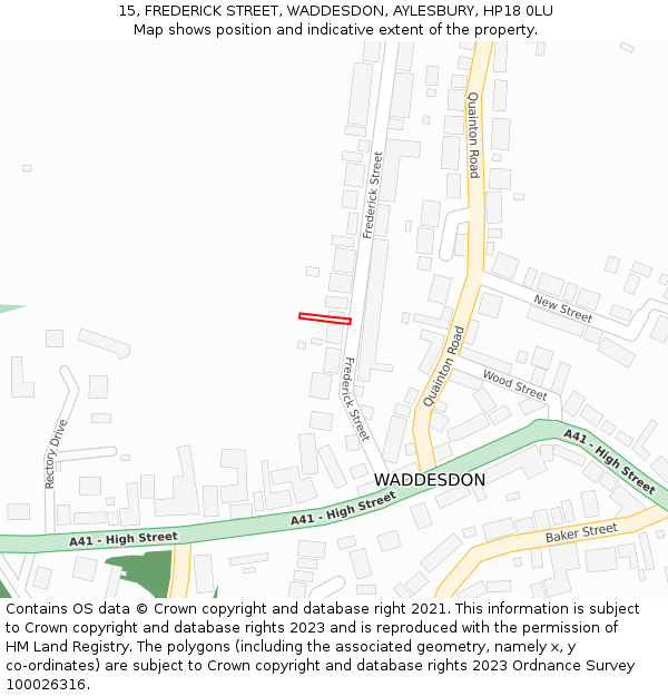 15, FREDERICK STREET, WADDESDON, AYLESBURY, HP18 0LU: Location map and indicative extent of plot