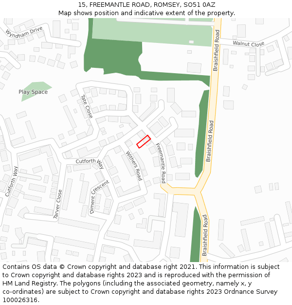 15, FREEMANTLE ROAD, ROMSEY, SO51 0AZ: Location map and indicative extent of plot