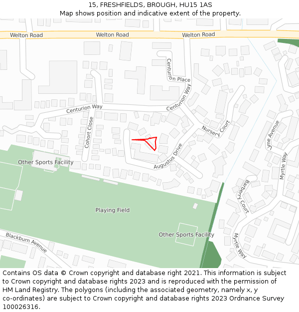 15, FRESHFIELDS, BROUGH, HU15 1AS: Location map and indicative extent of plot