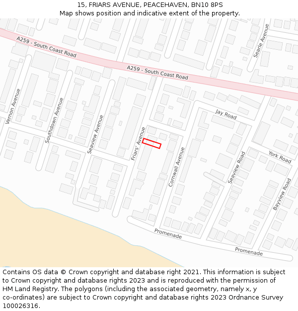 15, FRIARS AVENUE, PEACEHAVEN, BN10 8PS: Location map and indicative extent of plot