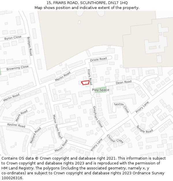 15, FRIARS ROAD, SCUNTHORPE, DN17 1HQ: Location map and indicative extent of plot