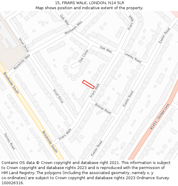 15, FRIARS WALK, LONDON, N14 5LR: Location map and indicative extent of plot