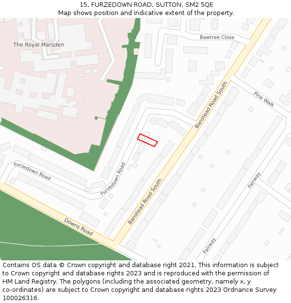 15, FURZEDOWN ROAD, SUTTON, SM2 5QE: Location map and indicative extent of plot