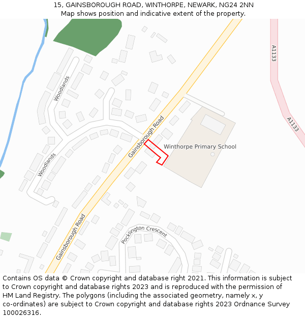 15, GAINSBOROUGH ROAD, WINTHORPE, NEWARK, NG24 2NN: Location map and indicative extent of plot